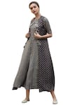Vara By Vibha N Priti_Grey Silk Muslin Printed Jumpsuit With Jacket_Online_at_Aza_Fashions