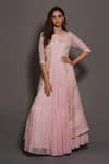 Vara by Vibha n Priti_Pink Chiffon Round Tiered Anarkali With Jacket _Online_at_Aza_Fashions