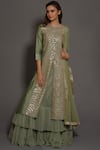 Buy_Vara by Vibha n Priti_Green Muga Silk Round Kurta Lehenga Set _at_Aza_Fashions