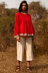 Buy_Payal Pratap_Red Cotton Round Handloom Smocked Top_at_Aza_Fashions