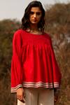Buy_Payal Pratap_Red Cotton Round Handloom Smocked Top_Online_at_Aza_Fashions