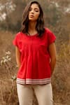 Buy_Payal Pratap_Red Cotton Round Top _at_Aza_Fashions