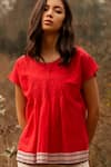 Buy_Payal Pratap_Red Cotton Round Top _Online_at_Aza_Fashions