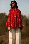 Buy_Payal Pratap_Red Cotton Silk Mandarin Collar Printed Top _at_Aza_Fashions