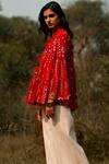 Payal Pratap_Red Cotton Silk Mandarin Collar Printed Top _Online_at_Aza_Fashions