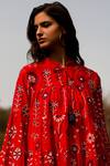 Buy_Payal Pratap_Red Cotton Silk Mandarin Collar Printed Top _Online_at_Aza_Fashions