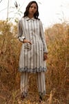 Buy_Payal Pratap_White Cotton Linen Handloom Spread Collar Striped Tunic  _at_Aza_Fashions