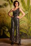 Buy_Malini Ramani_Black Net Sequin Striped Jumpsuit_at_Aza_Fashions