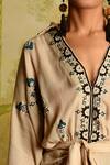 Shop_Malini Ramani_Beige Cheesecloth Embellished Kimono Wrap_at_Aza_Fashions