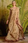 Buy_Malini Ramani_Beige Chiffon Printed Kaftan_at_Aza_Fashions