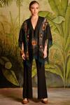 Malini Ramani_Black Cotton Linen Embellished Cape_Online_at_Aza_Fashions