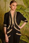 Buy_Malini Ramani_Black Knit Embroidered Asymmetric Jacket_at_Aza_Fashions