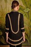 Shop_Malini Ramani_Black Knit Embroidered Asymmetric Jacket_at_Aza_Fashions