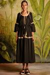 Buy_Malini Ramani_Black Cotton Linen Midi Dress_at_Aza_Fashions