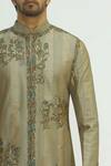 Sharbari Studio_Grey Silk Hand Painted Sherwani Set _at_Aza_Fashions