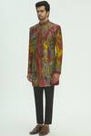 Sharbari Studio_Maroon Silk Hand Painted Sherwani Set _Online_at_Aza_Fashions