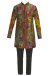 Buy_Sharbari Studio_Maroon Silk Hand Painted Sherwani Set _Online_at_Aza_Fashions