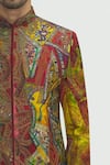 Sharbari Studio_Maroon Silk Hand Painted Sherwani Set _at_Aza_Fashions