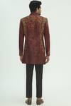 Shop_Sharbari Studio_Maroon Silk Hand Painted Sherwani Set _at_Aza_Fashions