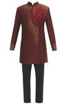 Buy_Sharbari Studio_Maroon Silk Hand Painted Sherwani Set _Online_at_Aza_Fashions