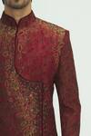 Sharbari Studio_Maroon Silk Hand Painted Sherwani Set _at_Aza_Fashions