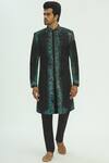 Buy_Sharbari Studio_Black Silk Hand Painted Sherwani Set _at_Aza_Fashions