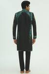 Shop_Sharbari Studio_Black Silk Hand Painted Sherwani Set _at_Aza_Fashions