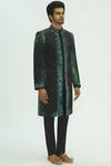 Sharbari Studio_Black Silk Hand Painted Sherwani Set _Online_at_Aza_Fashions