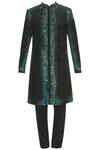 Buy_Sharbari Studio_Black Silk Hand Painted Sherwani Set _Online_at_Aza_Fashions