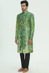 Sharbari Studio_Green Silk Hand Painted Sherwani Set _Online_at_Aza_Fashions