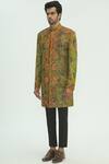 Sharbari Studio_Green Silk Hand Painted Sherwani Set _Online_at_Aza_Fashions