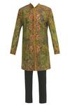 Buy_Sharbari Studio_Green Silk Hand Painted Sherwani Set _Online_at_Aza_Fashions