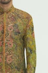 Sharbari Studio_Green Silk Hand Painted Sherwani Set _at_Aza_Fashions