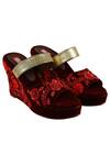 Buy_Veruschka By Payal Kothari_Maroon Embroidery Velvet Wedges_at_Aza_Fashions