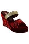 Veruschka By Payal Kothari_Maroon Embroidery Velvet Wedges_Online_at_Aza_Fashions
