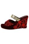 Shop_Veruschka By Payal Kothari_Maroon Embroidery Velvet Wedges_Online_at_Aza_Fashions