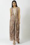 Buy_17:17 By Simmi Saboo_Beige Cotton Silk Embellished Jumpsuit With Jacket_at_Aza_Fashions