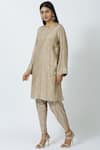 Buy_17:17 by Simmi Saboo_Beige Cotton Silk Round Embellished Kurta Dhoti Pant Set_at_Aza_Fashions