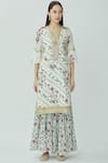 Buy Kunwarani Ritu White Cotton Split Printed Kurta Sharara Set Online at Aza Fashions Buy_Kunwarani Ritu_White Cotton Split Printed Kurta Sharara Set _Online_at_Aza_Fashions