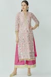 Buy Kunwarani Ritu Pink Georgette Notched Embellished Kurta Set at Aza Fashions Buy_Kunwarani Ritu_Pink Georgette Notched Embellished Kurta Set _at_Aza_Fashions