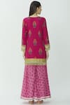Shop_Kunwarani Ritu_Pink Muslin U Neck Printed Kurta Sharara Set  _at_Aza_Fashions