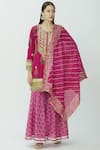 Kunwarani Ritu_Pink Muslin U Neck Printed Kurta Sharara Set  _Online_at_Aza_Fashions