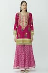 Buy_Kunwarani Ritu_Pink Muslin U Neck Printed Kurta Sharara Set  _Online_at_Aza_Fashions
