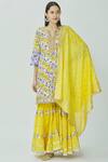Kunwarani Ritu Yellow Mulmul Notched Embellished Kurta Sharara Set Online at Aza Fashions Kunwarani Ritu_Yellow Mulmul Notched Embellished Kurta Sharara Set _Online_at_Aza_Fashions