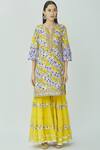 Buy Kunwarani Ritu Yellow Mulmul Notched Embellished Kurta Sharara Set Online at Aza Fashions Buy_Kunwarani Ritu_Yellow Mulmul Notched Embellished Kurta Sharara Set _Online_at_Aza_Fashions