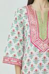 Kunwarani Ritu White Mulmul Split Printed Kurta Palazzo Set at Aza Fashions Kunwarani Ritu_White Mulmul Split Printed Kurta Palazzo Set _at_Aza_Fashions