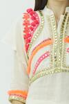 Kunwarani Ritu_White Mulmul Band Collar Embroidered Kurta Sharara Set  _at_Aza_Fashions