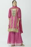 Buy_Kunwarani Ritu_Pink Cotton U Neck Printed Kurta Sharara Set  _at_Aza_Fashions