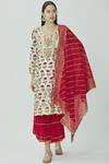 Kunwarani Ritu_Red Cotton Round Printed Kurta Sharara Set  _Online_at_Aza_Fashions