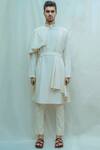 Buy_Bohame_White Linen Cotton Draped Kurta Set_at_Aza_Fashions